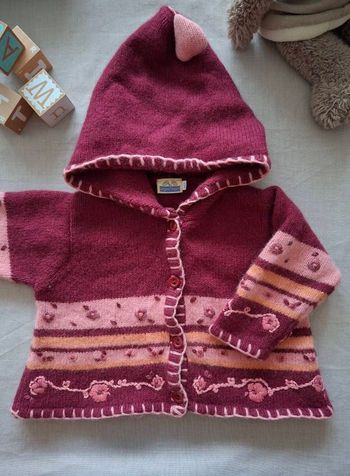 Gilet lutin capuche laine sergent major vintage fille rose 9 mois