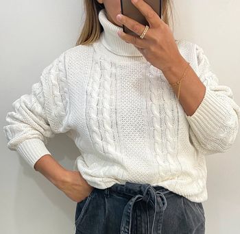 Superbe Pull Roulé Torsadé Blanc Taille M