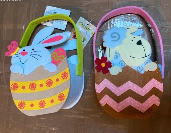 Lot de 2 petits paniers de Pâques 1 mouton et 1 lapin - photo numéro 2