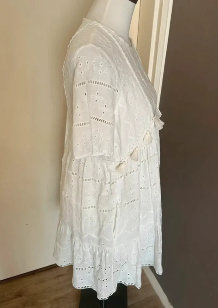 Zara robe blanche, bohème chic, broderie anglaise taille M/38 - photo numéro 4