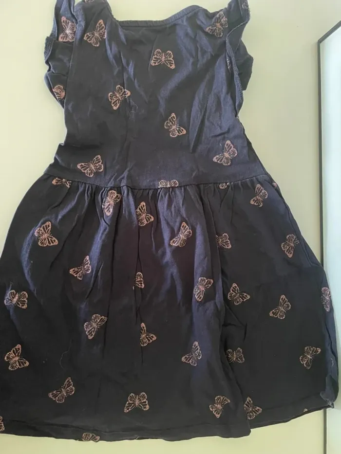 Robe bleu marine motif papillons H&M 98-104cm - photo numéro 2