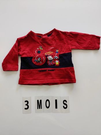 T-shirt manches longues motif fantaisie voiture Sergent Major TBE- 3 mois