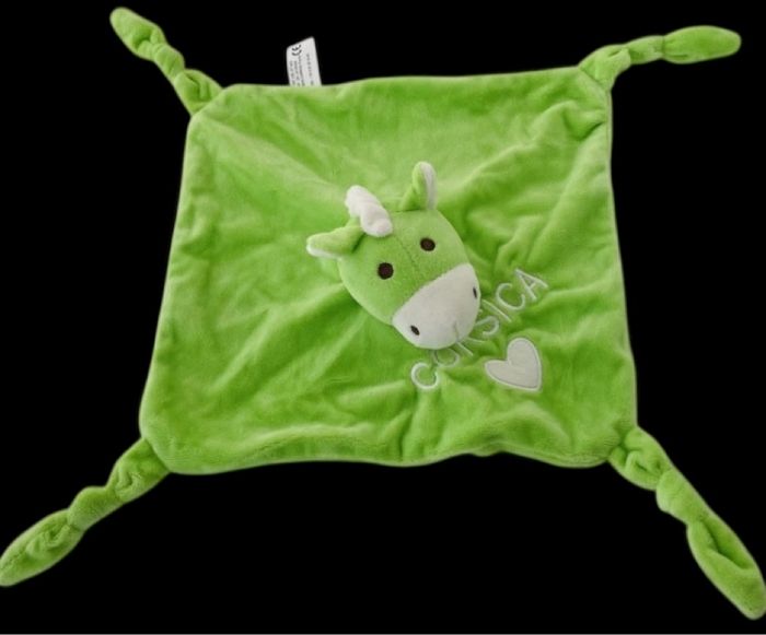 ❤️B5755 Doudou plat Mouchoir Âne Cheval Entre Ciel Et Mer Vert Cœur Corsica