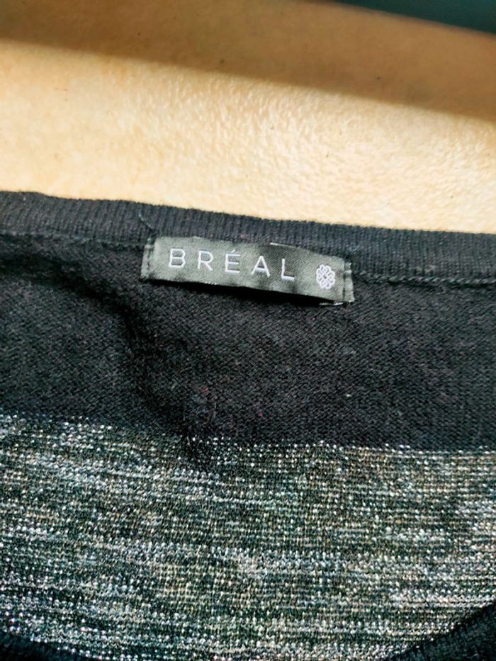 Pull rayé gris et noir ample taille 38 marque bréal - photo numéro 2