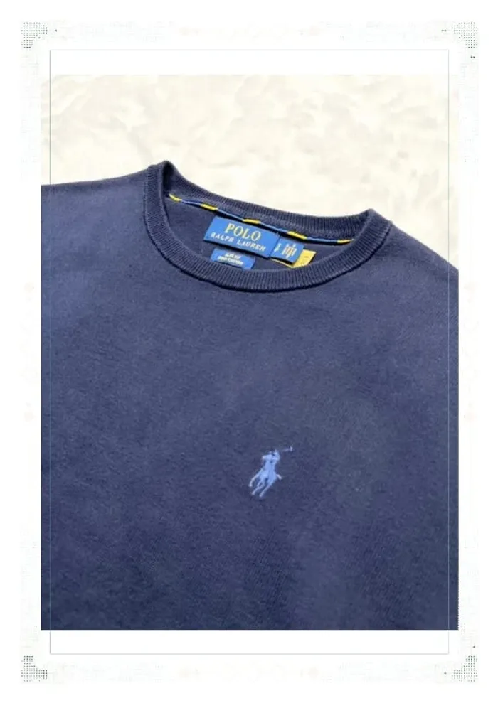 Ralph Lauren pull ras de cou bleu marine homme taille S slim fit 100% pima coton - photo numéro 4