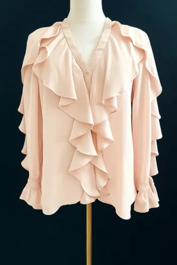 Blouse rose pâle à volants Zara – Taille S – style coquette romantique vintage chic