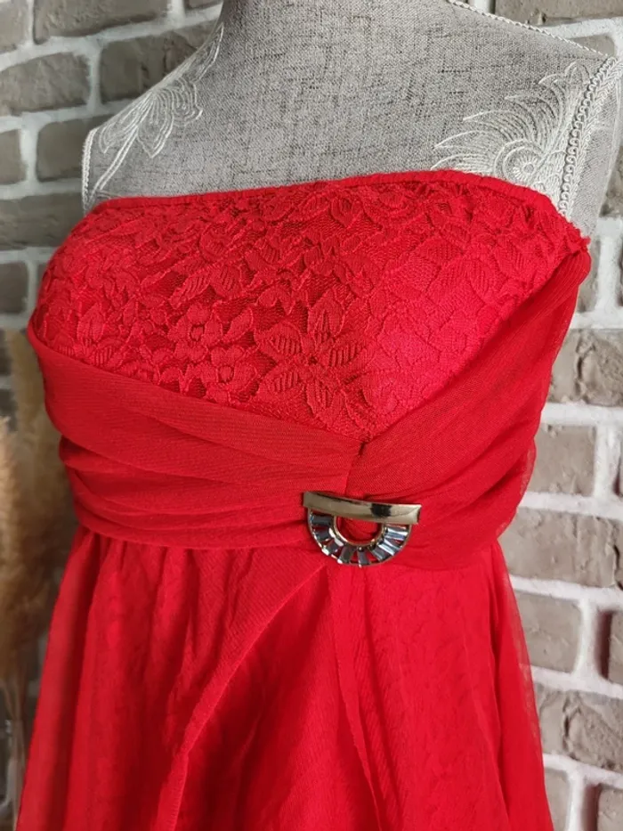 Robe bustier rouge tulle et dentelle - Made In Italy - photo numéro 8