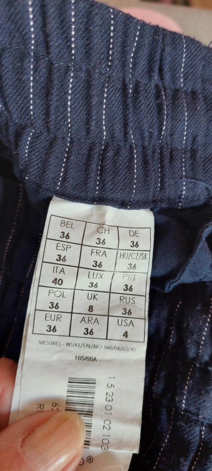 Beau pantalon femme 36 PROMOD bleu marines fines rayures blanches très bon état - photo numéro 6