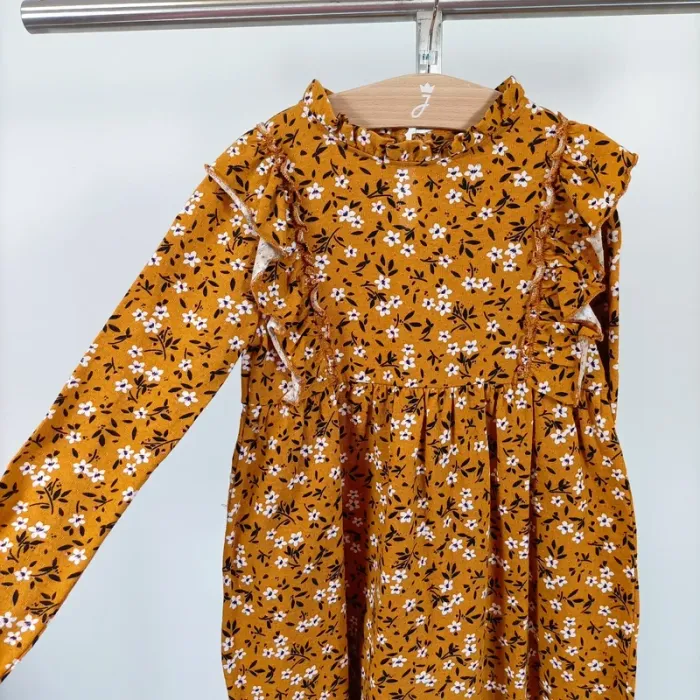 Robe ocre jaune moutarde, manches longues, volants sur le haut Cmt atelier A320 - photo numéro 4