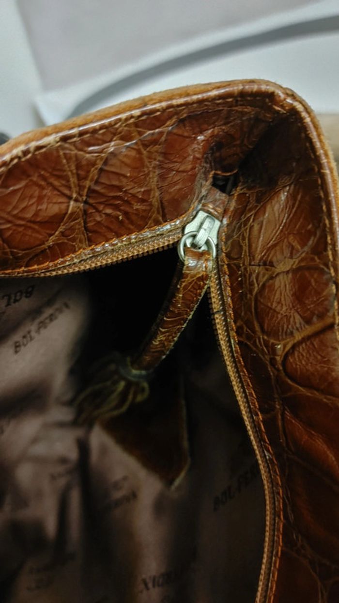Sac en daim et cuir épaule bicolore marron Camel hanse et pompom - photo numéro 8