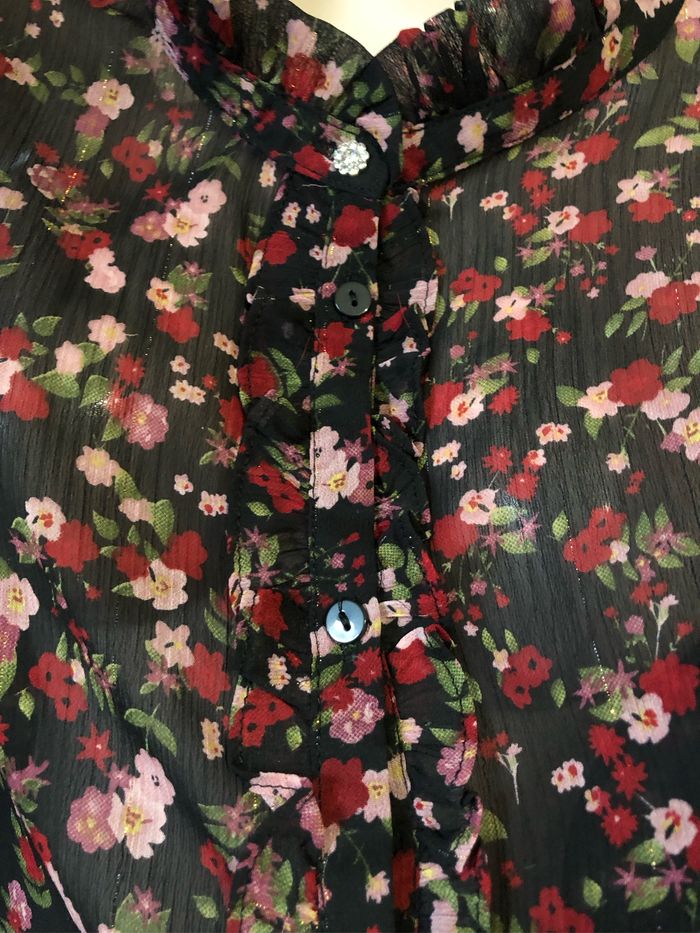 Chemise noire fleurie Fil or 42 la city