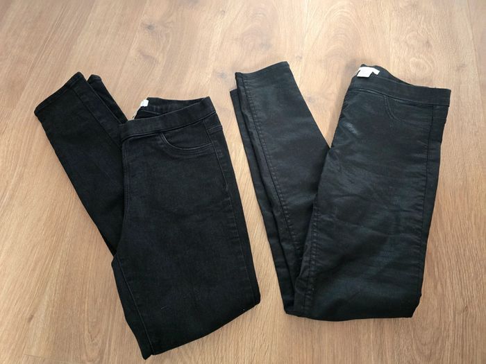 Lot de 2 jegging pantalons noirs élastique taille skinny slim 38 h&m