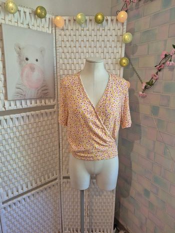 💕Jolie blouse cache-cœur/ Top portefeuille fleuri Etam femme TXL / 42 - Neuf💕