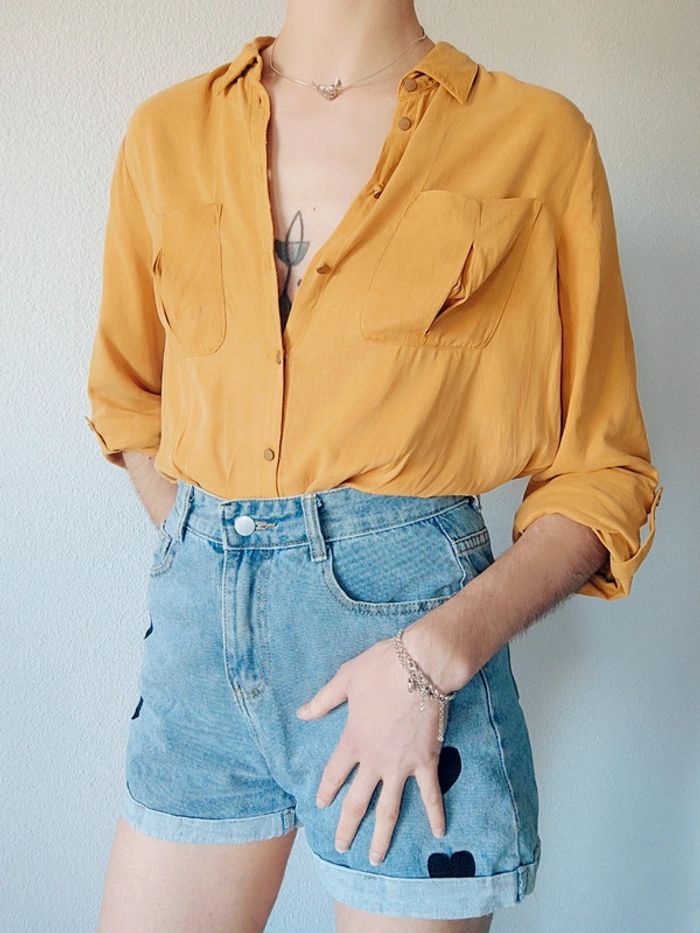 Chemise jaune moutarde daim vintage / Promod - 38/M - photo numéro 5