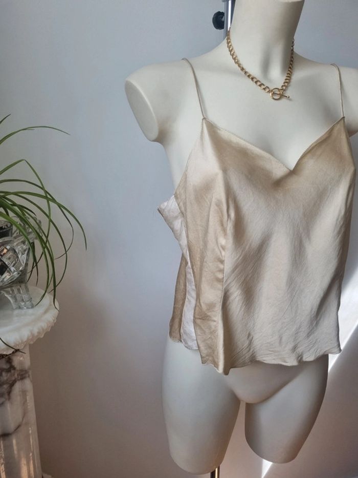 Top 100 % soie doré vintage - photo numéro 5