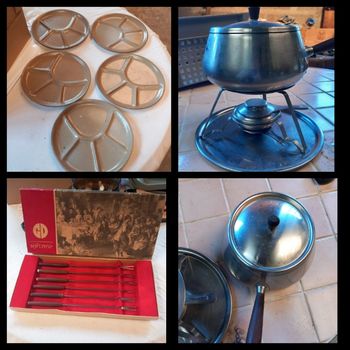 Ensemble à fondue poêlon +5 assiettes +coffret fourchettes