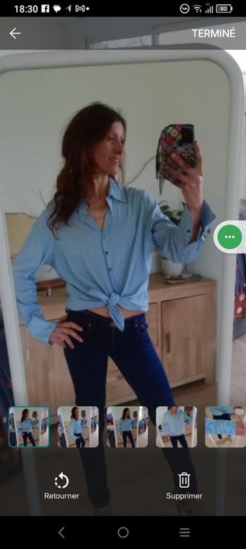 Chemise femme 46 rayée blanche et bleu c79