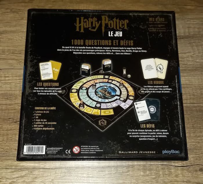 Jeu harry Potter 1000 questions et défis
Gallimard jeunesse à partir de 8 ans 
Les marques sur la boîte c est pas que c est abime mais c est le jeu qui est comme ça
Il a juste était ouvert et utilisé 1 fois - photo numéro 7