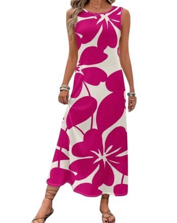 Robe longue décontracté et ample aux motifs floraux fuchsia blanc taille M