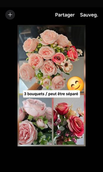 3 bouquets de fleuts decoration rose 