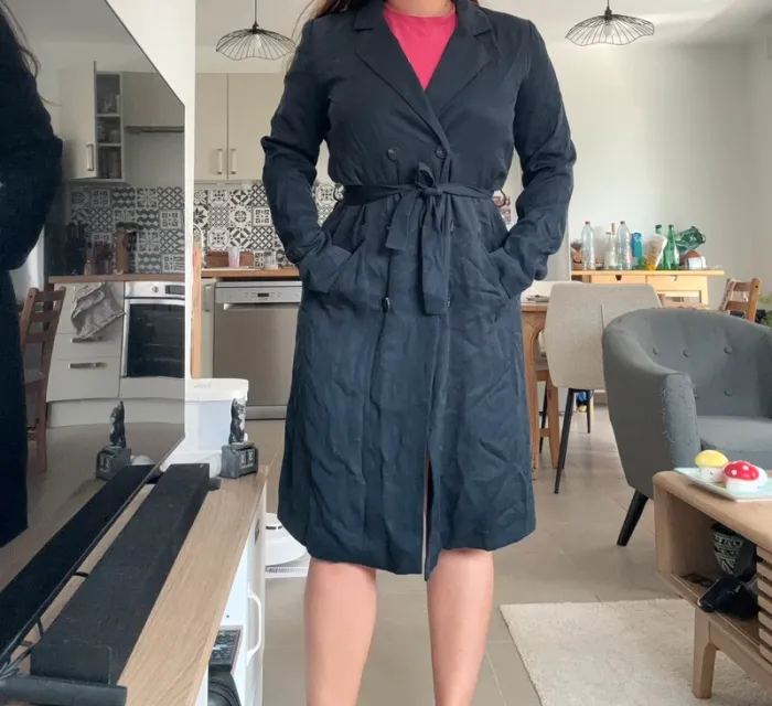 Trench long bleu marine - VILA taille M - photo numéro 2