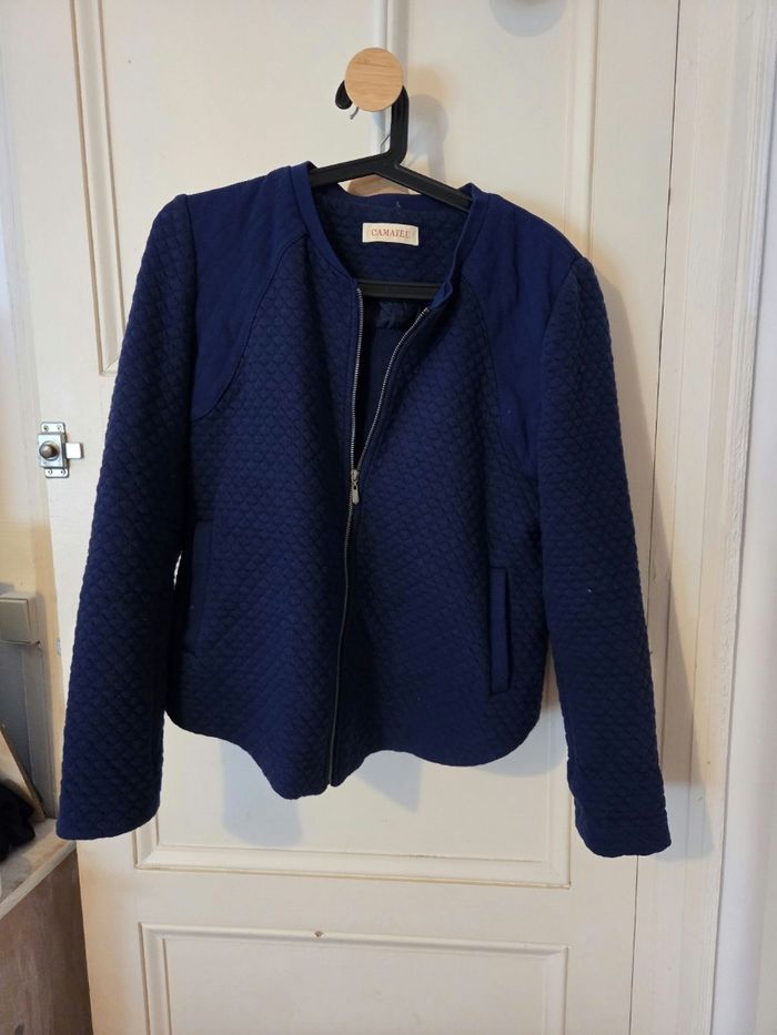 Veste courte bleue foncée effet matelassé - photo numéro 2