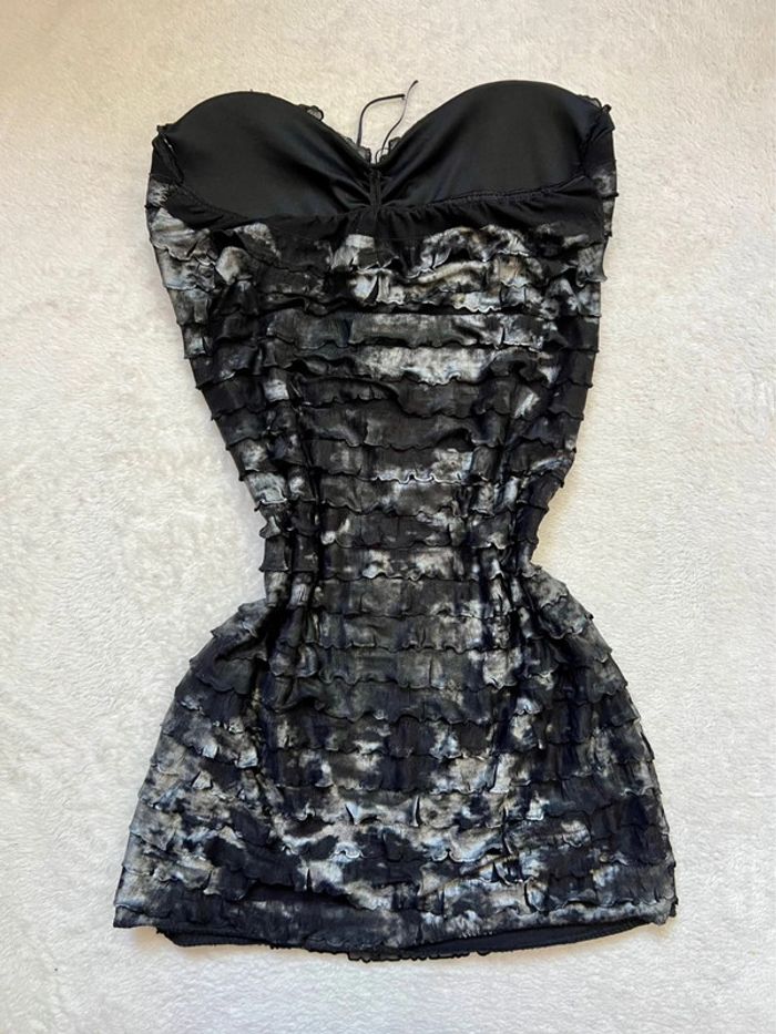 Soldes Summer Sales 🔥 Top bustier tie dye gris/noir pailleté Coquette vintage made in France - TU - photo numéro 2