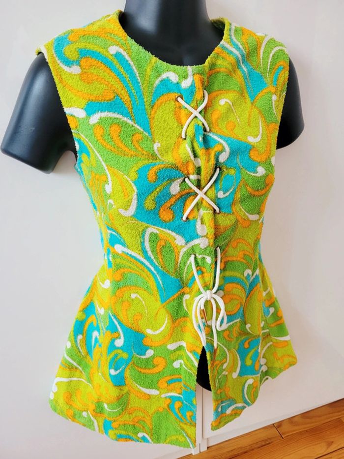 Vintage Tunique, mini Robe de plage, Authentique Années 60's multicolore - photo numéro 4