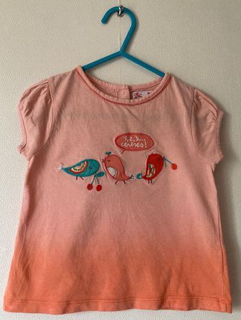 Tee-shirt broderie cerises et oiseaux taille 18 mois