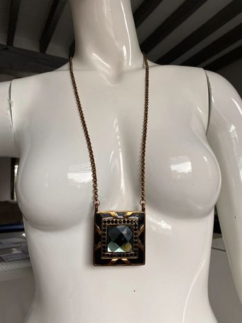 Collier sautoir fantaisie noir et doré cuivré