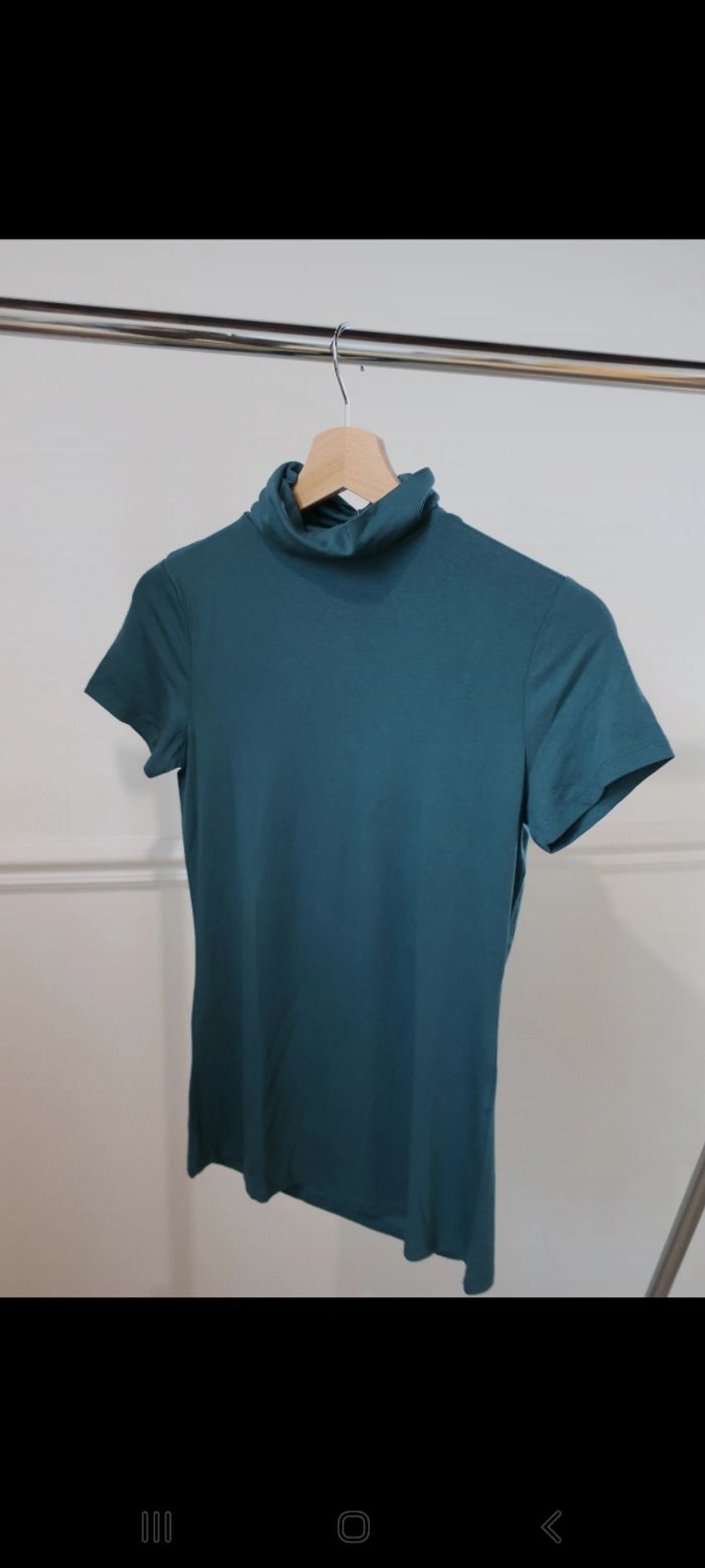 T-shirt à manches courtes et col roulé bleu/vert CAMAIEU - Taille 1 - photo numéro 2