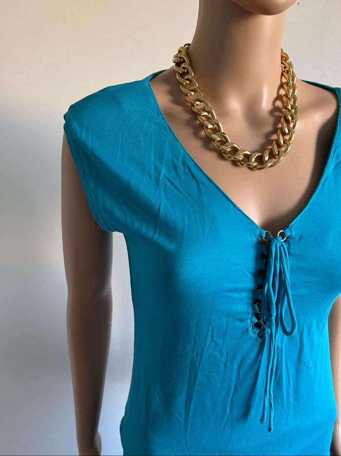 Teeshirt turquoise à manches courtes Morgan taille M TBE - photo numéro 4