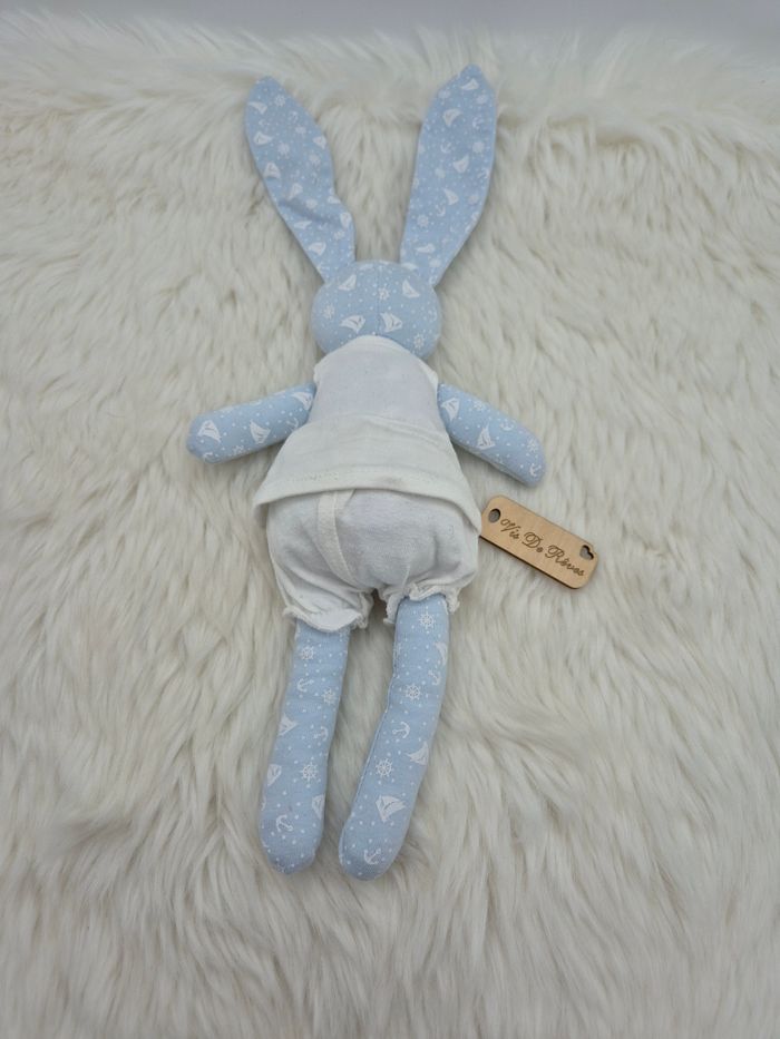 Doudou peluche Lapin Bleu Blanc Petit Bateau - photo numéro 4
