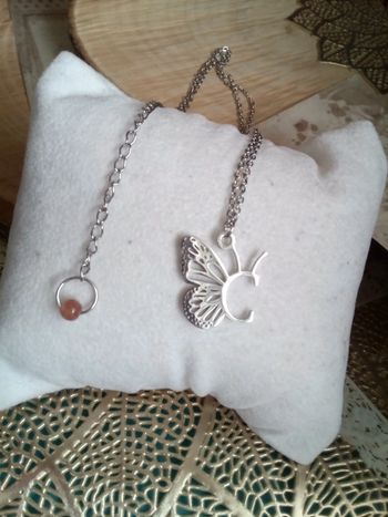 Collier prénom C argenté papillon