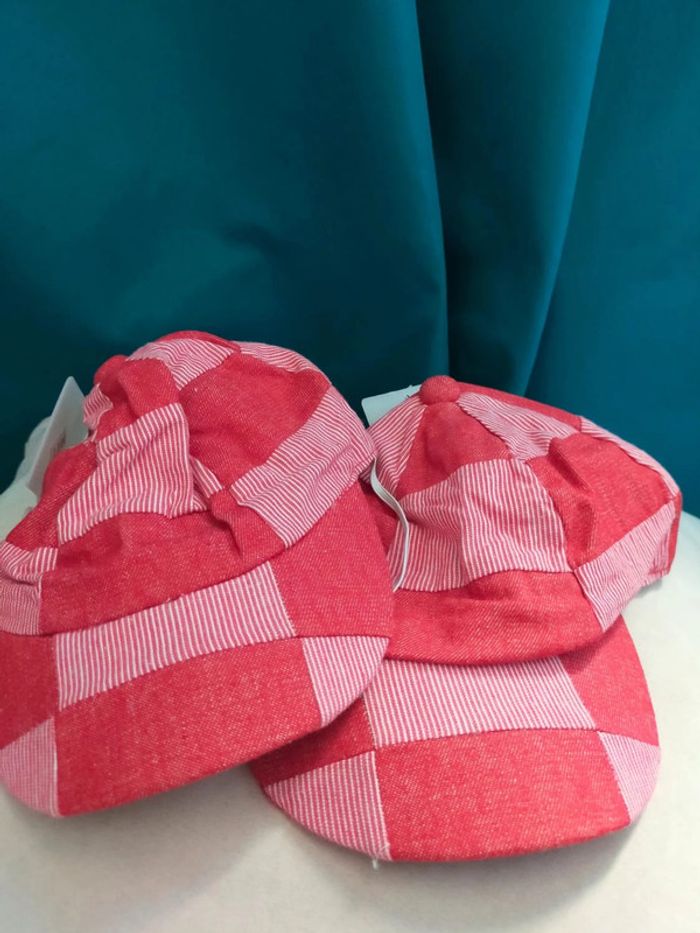 Casquette enfant patchwork rouge en jean rayé – 100 % coton - photo numéro 6