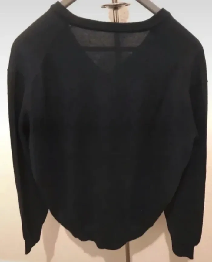 Pull été col V laine wol Lana manches longues marine taille 40 - photo numéro 2