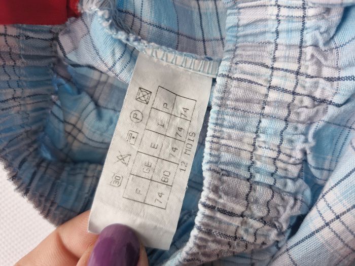 Short 12 mois - 74 cm Tex Bleu clair à carreaux - photo numéro 2