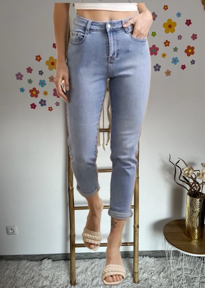 Jeans mom fit bleu