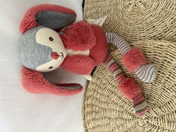 Doudou Lapin Natural rose gris blanc gilet BUKOWSKI