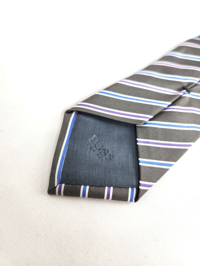 Cravate Grise Rayée Bleue Violette Blanche Homme - photo numéro 4