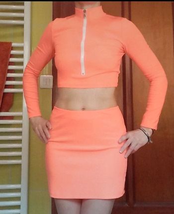 Ensemble croq top et jupe femme orange