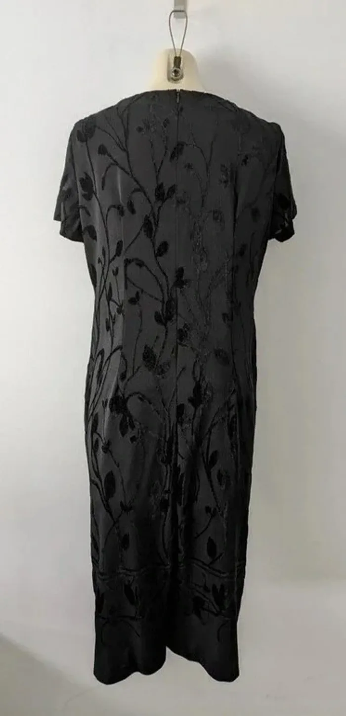 Robe longue vintage noire fleurs en velours - Jean Delfin - taille 42 - photo numéro 2