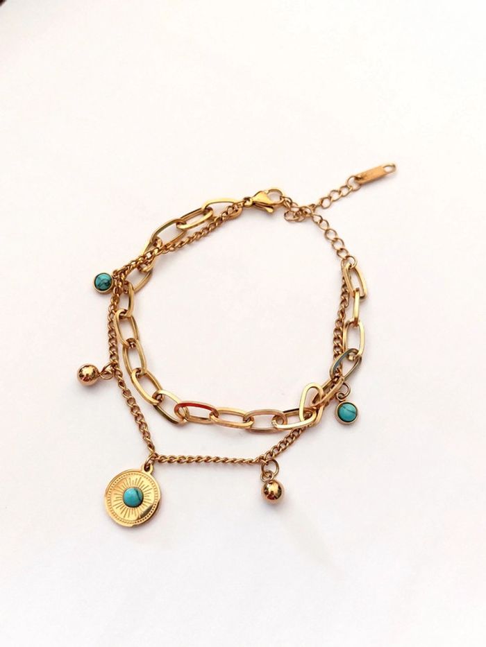 Bracelet en acier inoxydable doré - avec charm's - tendance bohème - photo numéro 2