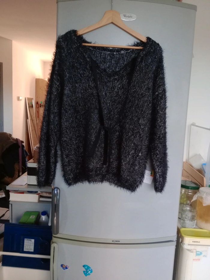 Pull femme 40 à poil  noir chiné c36 - photo numéro 7