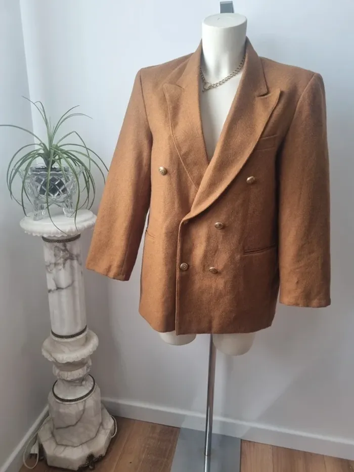 Veste blazer marron en cachemire et laine vintage - photo numéro 2
