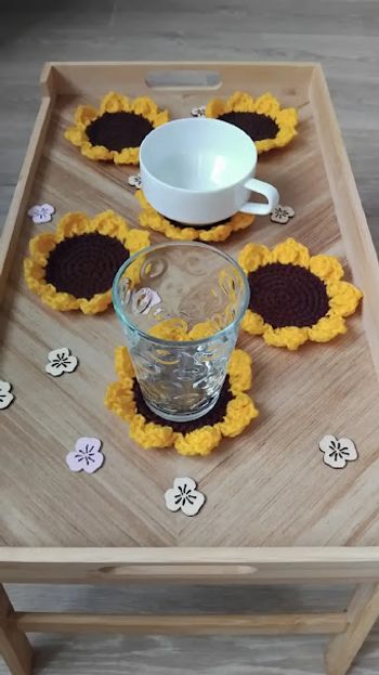 lot de 6 sous verre, tasse tournesol au crochet