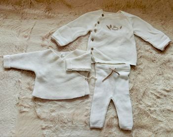 Ensemble mixte 3 pièces en tricot point mousse pour bébé taille 3 mois