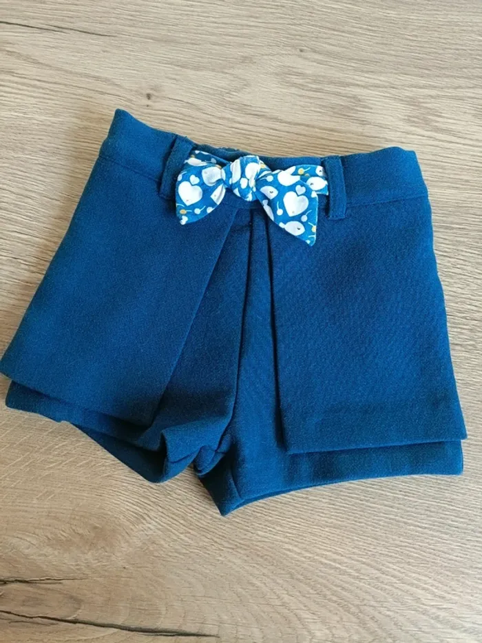 Short à pans effet jupe bleu- 9 mois - obaïbi