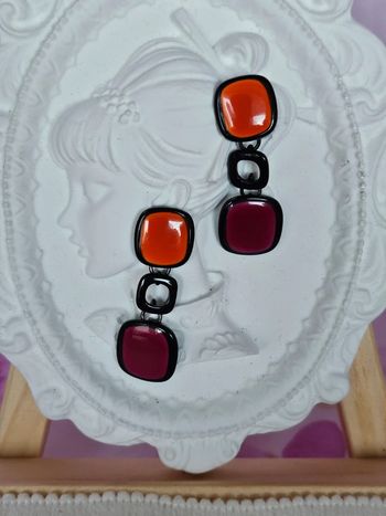 Boucles d oreilles avec ses carrés colorés, ikita, acier inoxydable hypoallergenique