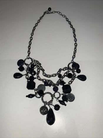 Collier Breloques Réglable Perles Noires 3 Rangs